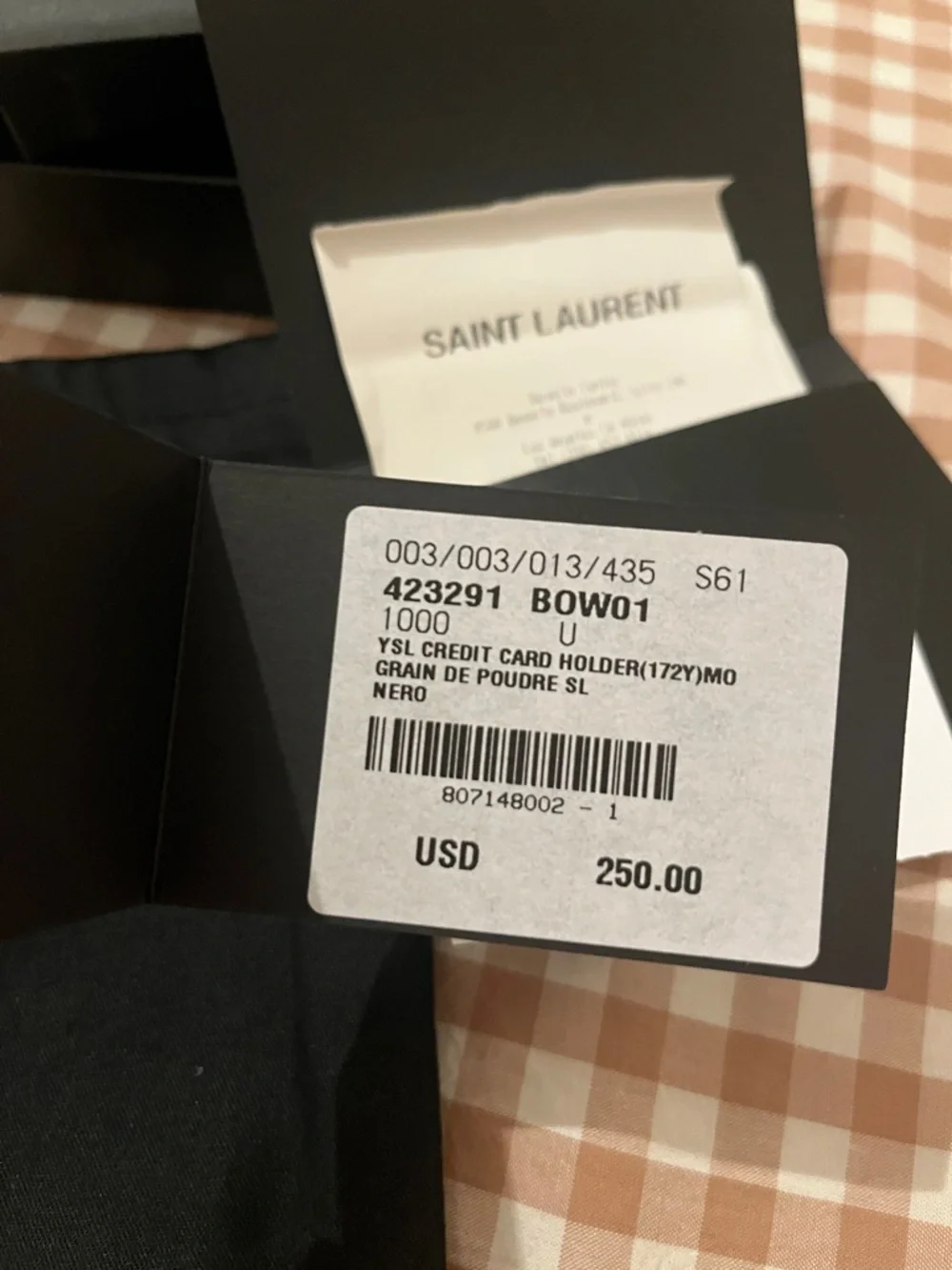 Saint Laurent Black Quilted Card Case with Gold YSL Emblem